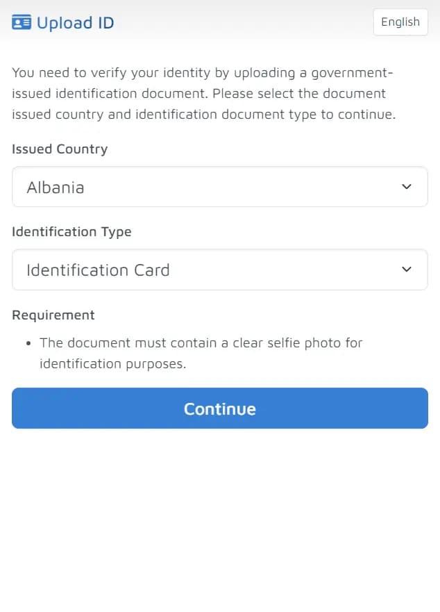 DocuPass document and country selection step