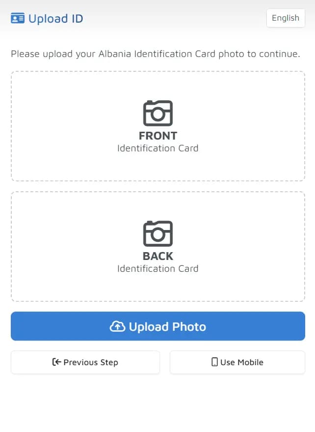 DocuPass document photo upload — front and back of the ID