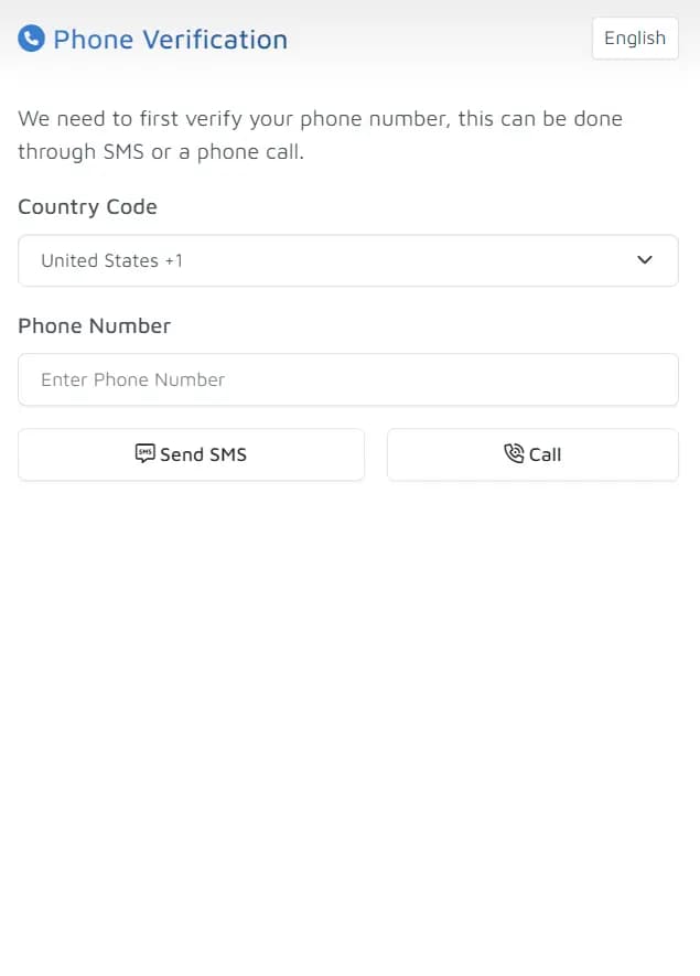 DocuPass phone-verification step with SMS and call options