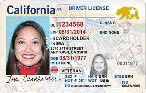 California Driver's License sample