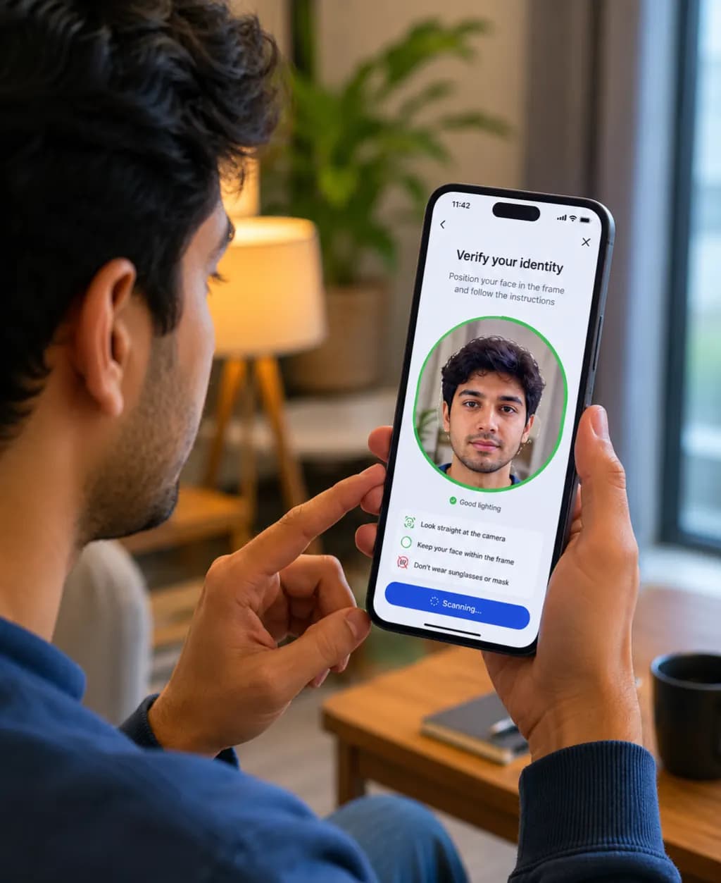 Identity verification running on a phone with a verified result